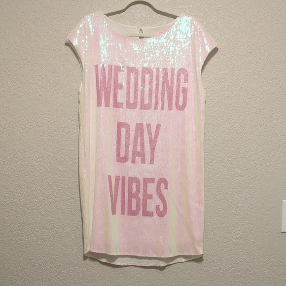 Hayley Paige Occasions pink hologram sequin Wedding Day Vibes mini t shirt dress - Picture 3 of 13